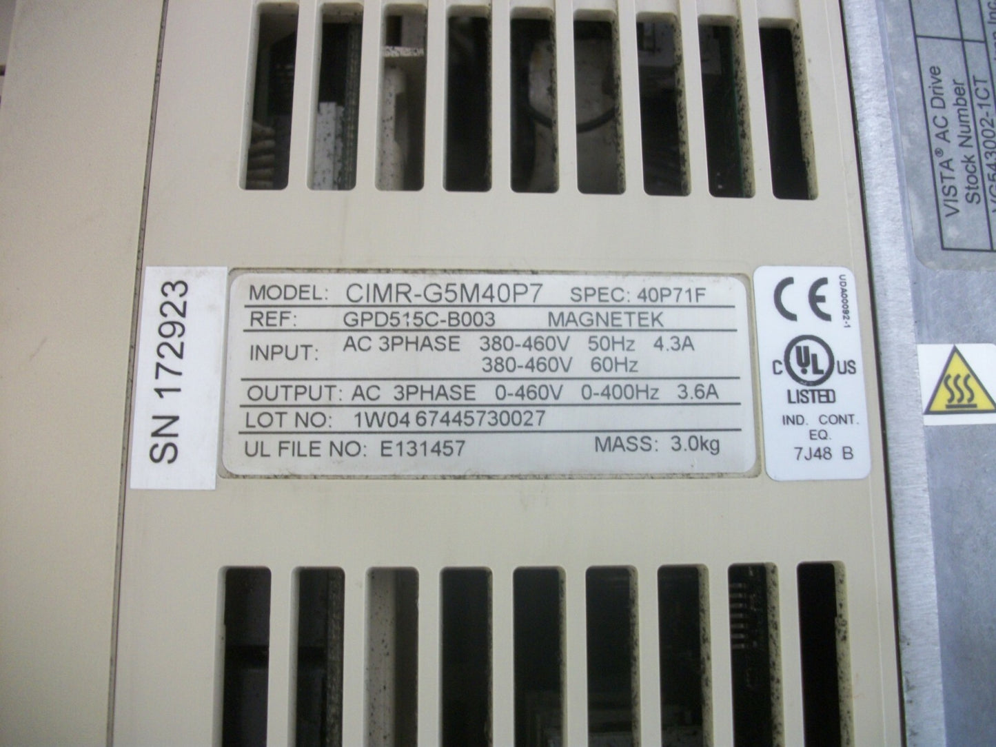 MAGNETEK GPD 515 AC DRIVE CIMR-G5M40P7 3PH 460VOLT 3.6AMP