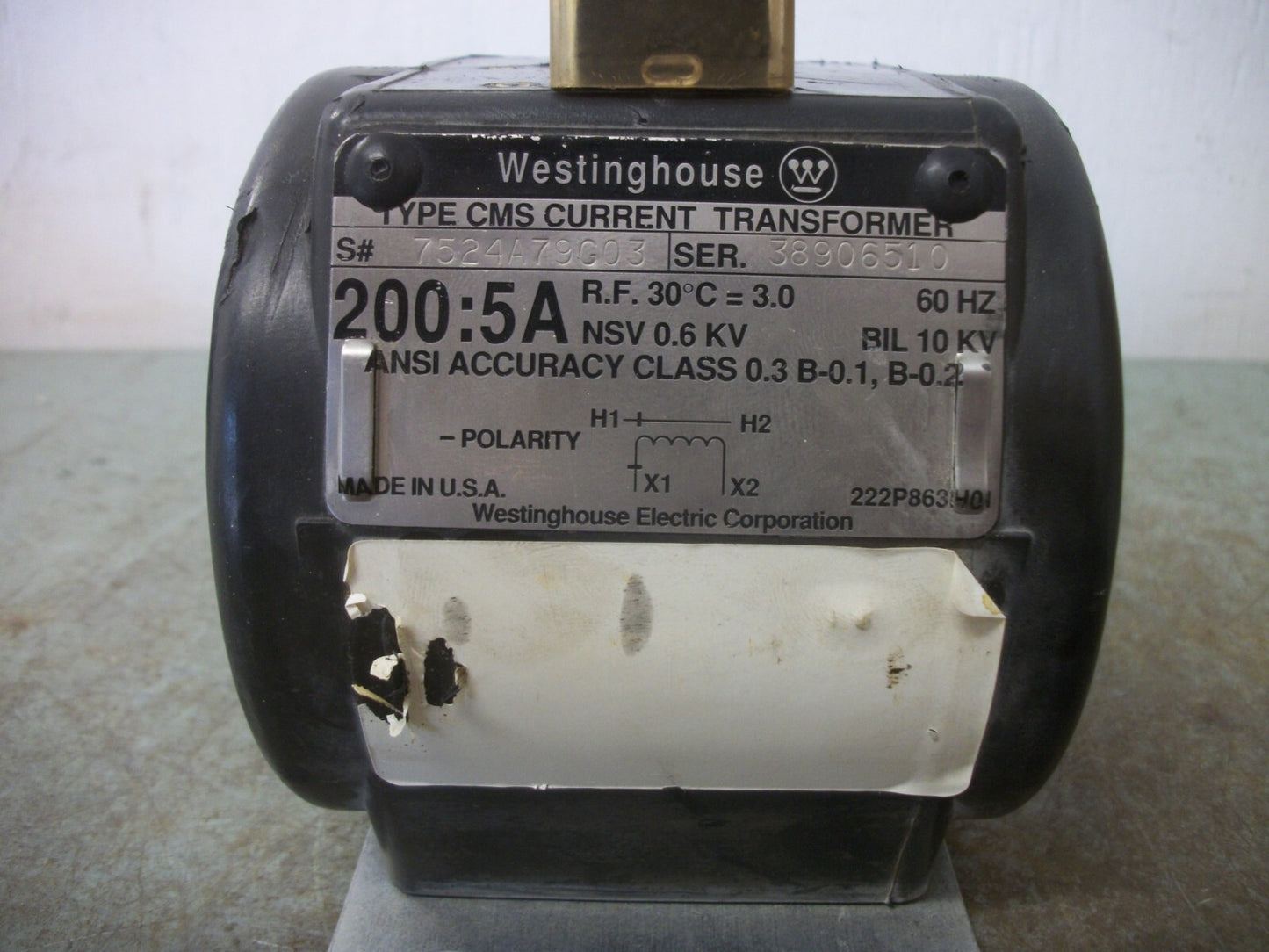 WESTINGHOUSE CMS 200:5A CURRENT TRANSFORMER 7524A79G03 10KV