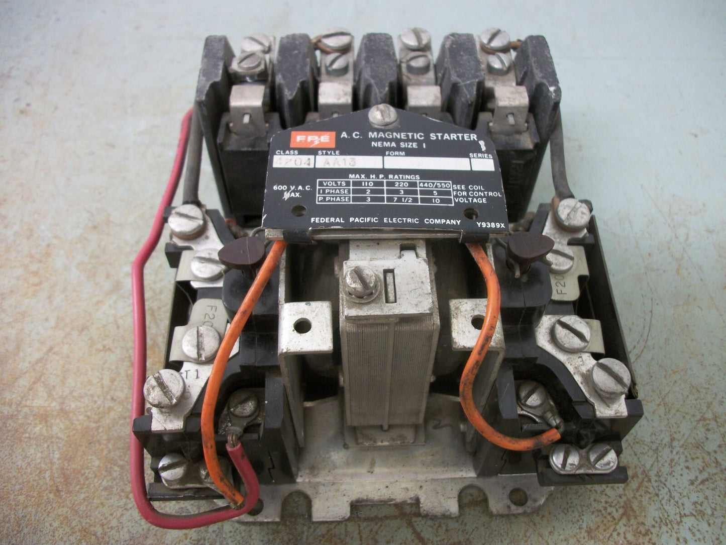 FEDERAL PACIFIC SIZE 1 MOTOR STARTER 4204 AA13 3PH 600V 10HP