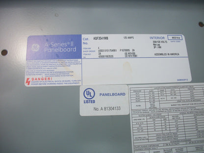 GE A-SERIES II PANELBOARD INTERIOR AQF3541MB 125AMP 208/120VOLT 3PH 4W NIB