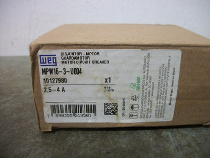 WEG MPW16-4,0 MOTOR CIRCUIT BREAKER MPW16-3-U004 2.5-4AMP NIB