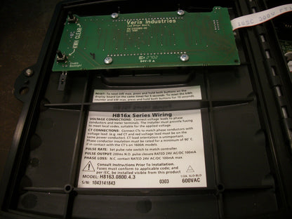 VERIS HAWKEYE 8100 ENERGY METER H8163-0800-4-3 800AMP 50VA 480VAC W/TRANSFORMERS