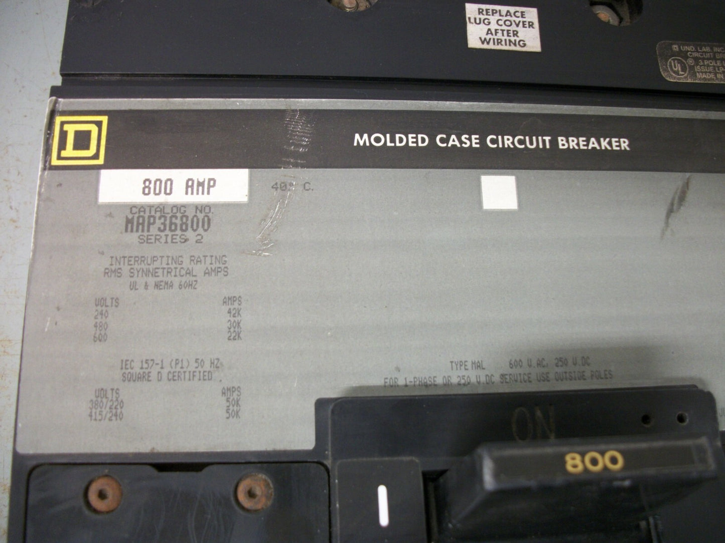 SQUARE D MAP CIRCUIT BREAKER MAP36800 800AMP 600VOLT 3POLE GRAY