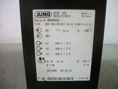 JUMO DICON SM TEMPERATURE CONTROLLER SRM-48H/40-0-61.6100.5115-15