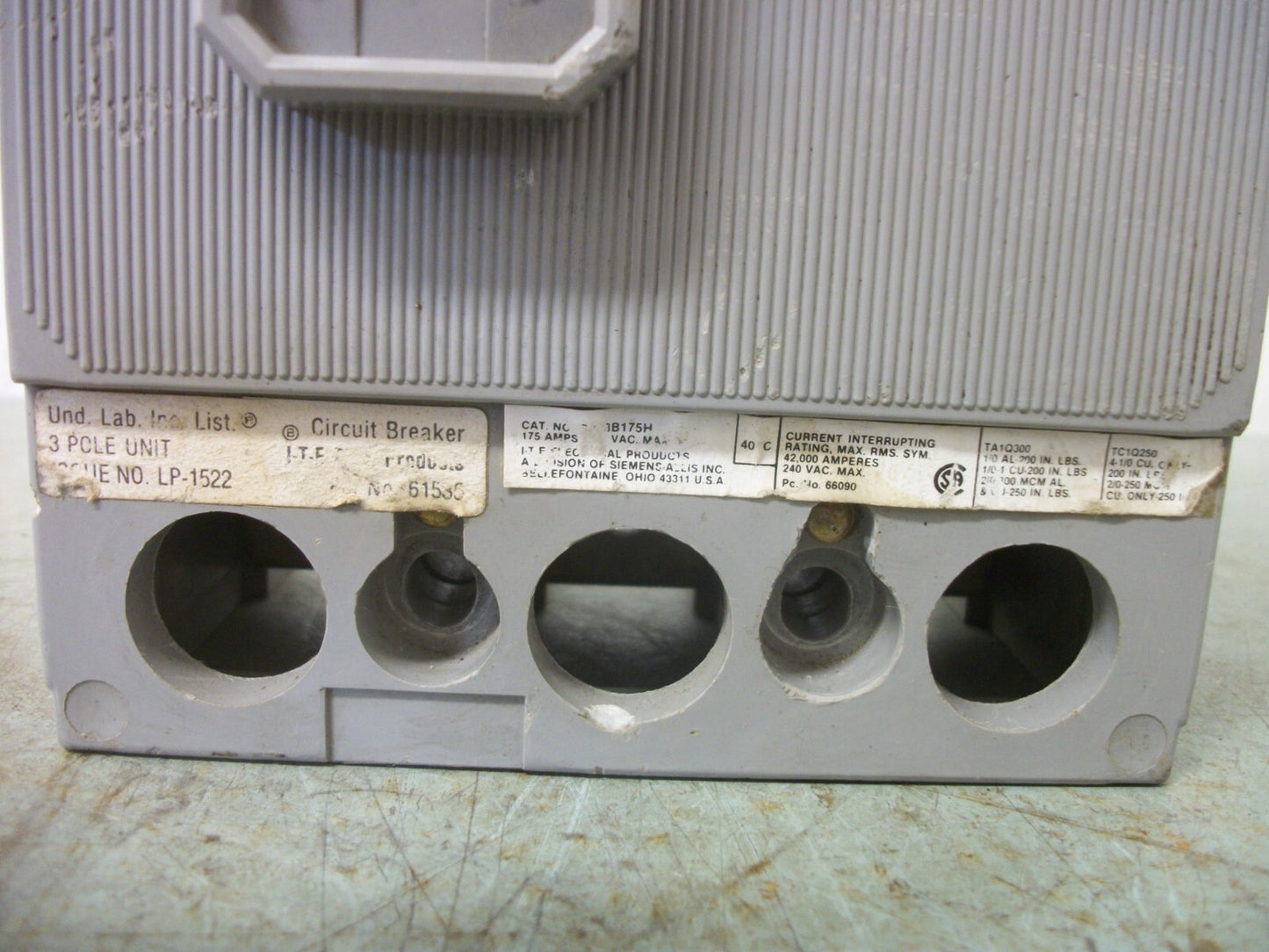 SIEMENS QJ CIRCUIT BREAKER QJ23B175H 175AMP 240VOLT 3POLE