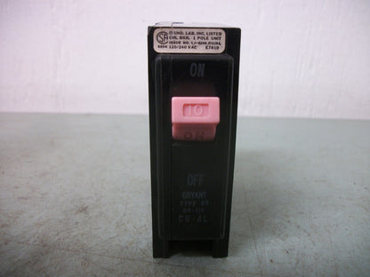 BRYANT BR CIRCUIT BREAKER BR110 10AMP 240VOLT 1POLE NOB
