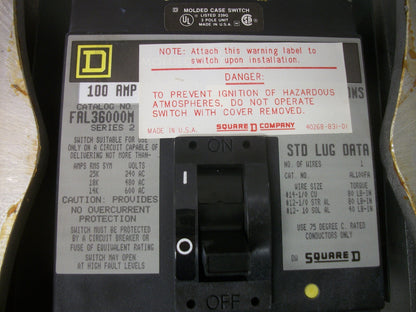 SQUARE D ENCL CIRCUIT BREAKER 3R H-100-XFA 100AMP 600VOLT 3POLE W/BREAKER NOB