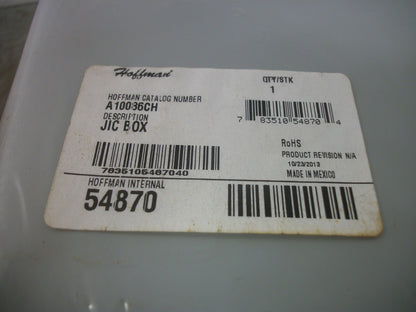 HOFFMAN 10 X 8 X 6 ENCLOSURE TYPE 12,13 A10086CH NEW
