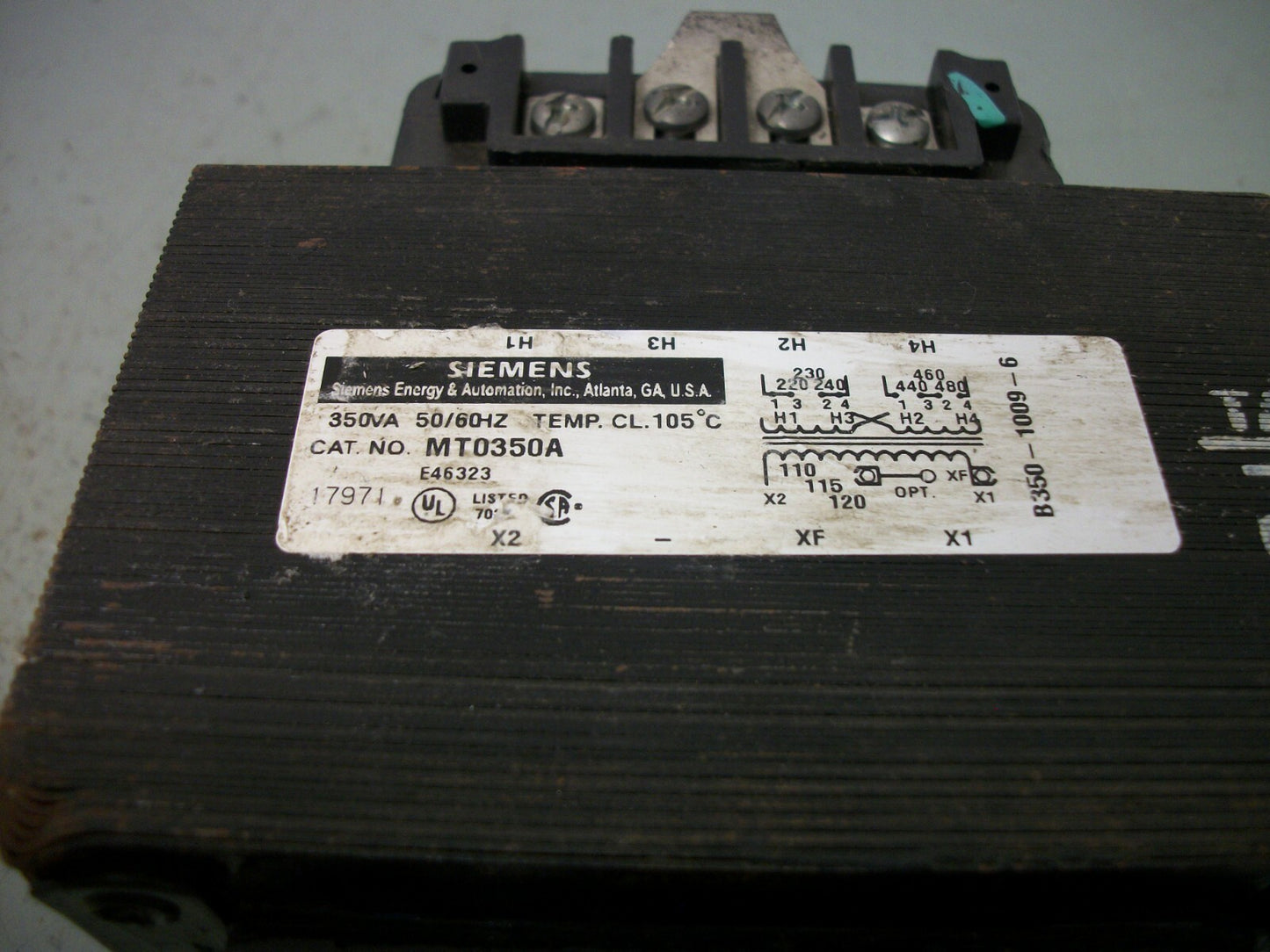 SIEMENS 350VA 1PH TRANSFORMER MT0350A HV 220X480 LV 110/120