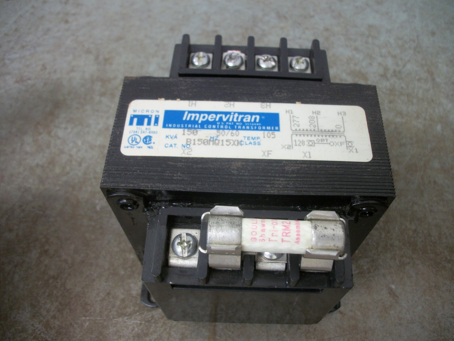 MICRON IMPERVITRAN 150VA 1PH TRANSFORMER B150MQ15XK HV 208X277 LV 120