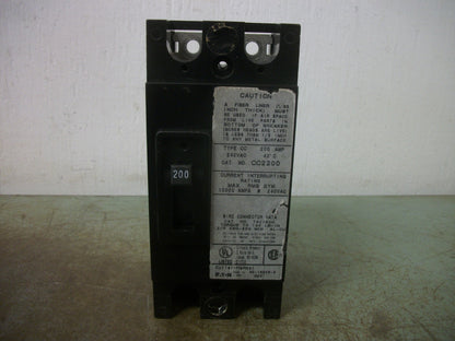 CUTLER-HAMMER CC CIRCUIT BREAKER CC2200 200AMP 240VOLT 2POLE