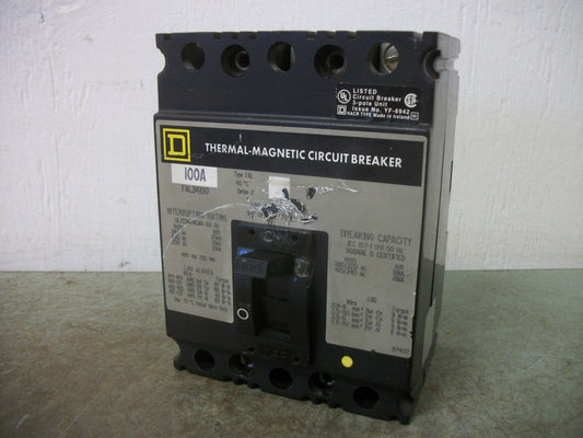 SQUARE D FAL CIRCUIT BREAKER FAL34100 100AMP 480VOLT 3POLE GRAY