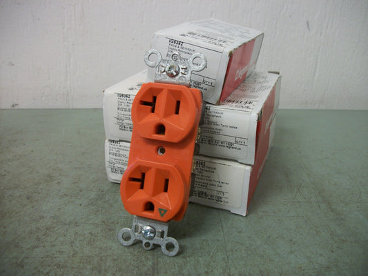 PASS & SEYMOUR LOT OF 5 ORANGE DUPLEX RECEPTACLES IG5362 20A 125V NIB