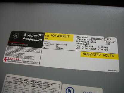 GE A-SERIES II PANELBOARD INTERIOR ADF3426MT 600AMP 480Y/277VOLT 3PH 4W NIB