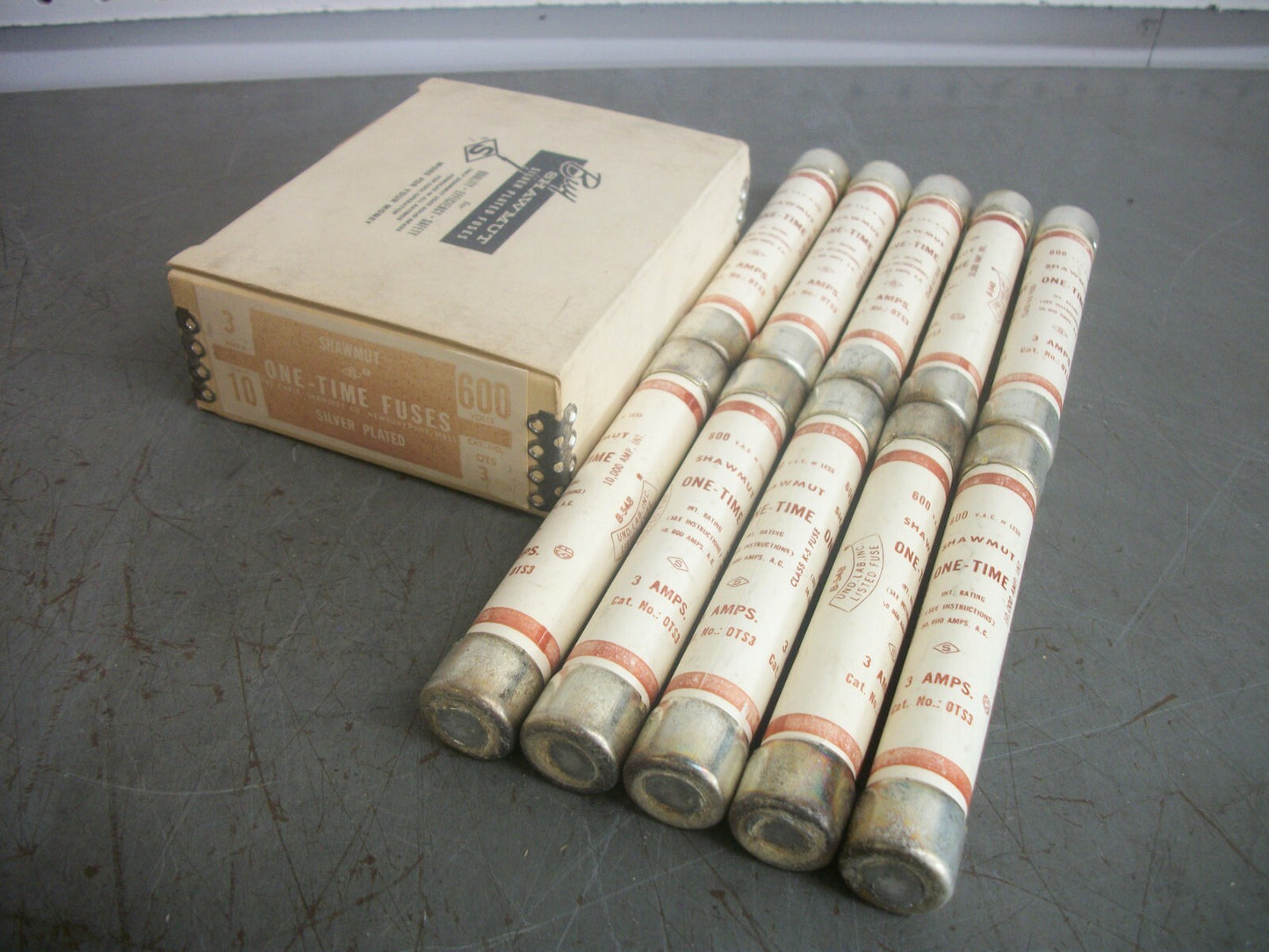 GOULD SHAWMUT BOX OF 10 ONE-TIME FUSES OTS3 3AMP 600VOLT NIB
