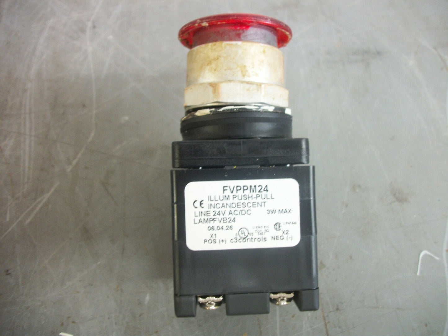 C3 CONTROLS RED ILLUMINATED MUSHROOM PUSH-PULL PUSHBUTTON FVPPM24 24VOLT