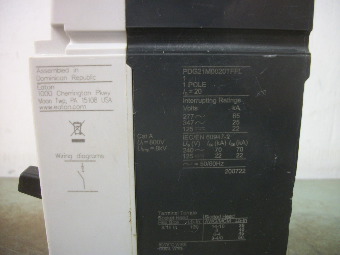 CUTLER-HAMMER PDG2 CIRCUIT BREAKER PDG21M0020TFFL 20AMP 277VOLT 1POLE