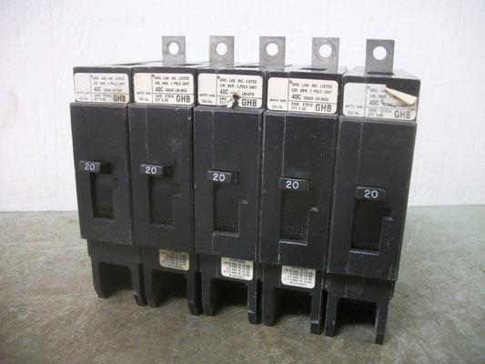 WESTINGHOUSE LOT OF 5 GHB CIRCUIT BREAKERS GHB1020 20AMP 277VOLT 1POLE