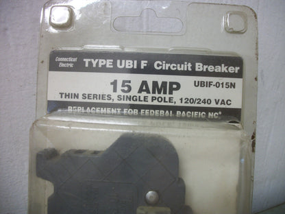 CONNECTICUT ELECTRIC UBI F CIRCUIT BREAKER UBIF-015N 15AMP 240VOLT 1POLE NEW