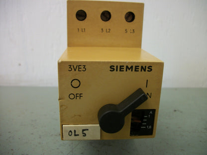 SIEMENS MOTOR CIRCUIT BREAKER 3VE3000-2GA00 1-1.6AMP