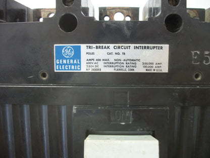 GE TRI-BREAK TB CIRCUIT BREAKER TB43F 400AMP 600VOLT 3POLE W/AUX