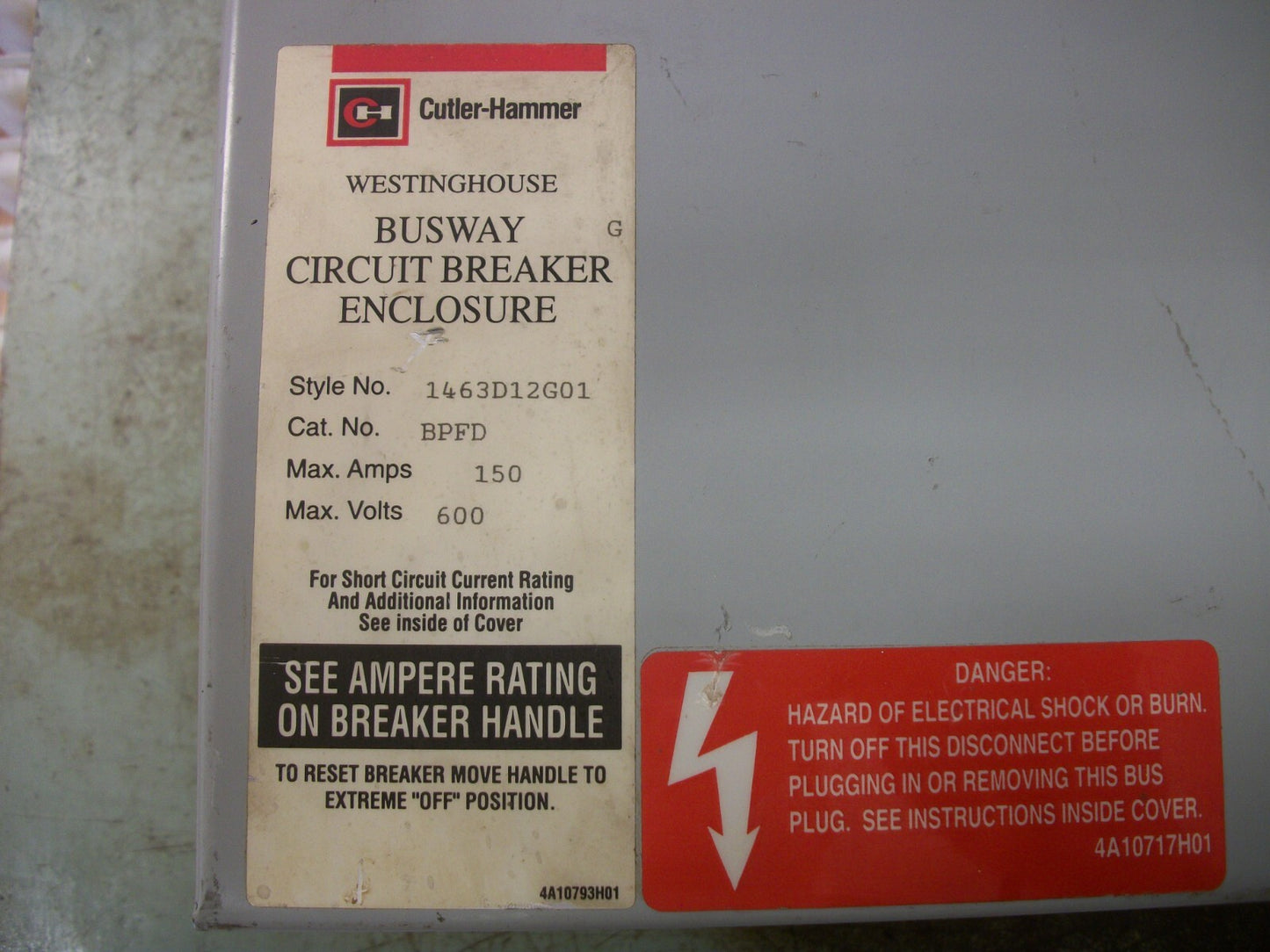 CUTLER-HAMMER 1463D12G01 CIRCUIT BREAKER BUS PLUG BPFD 150AMP 600VOLT