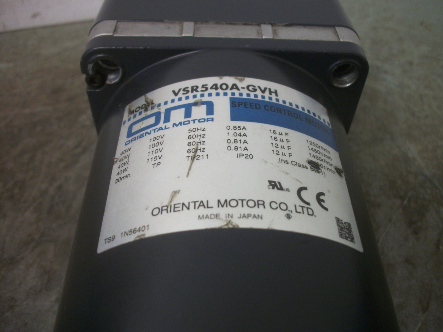 ORIENTAL MOTOR 40W SPEED CONTROL VSR540A-GVH 115V 1450RPM W/ GEAR HEAD GVH5G5