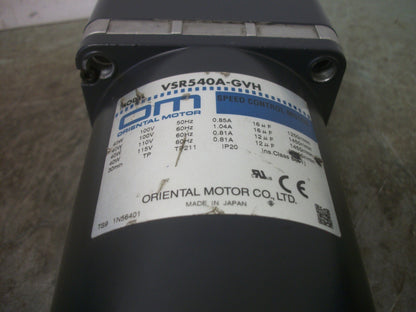 ORIENTAL MOTOR 40W SPEED CONTROL VSR540A-GVH 115V 1450RPM W/ GEAR HEAD GVH5G5