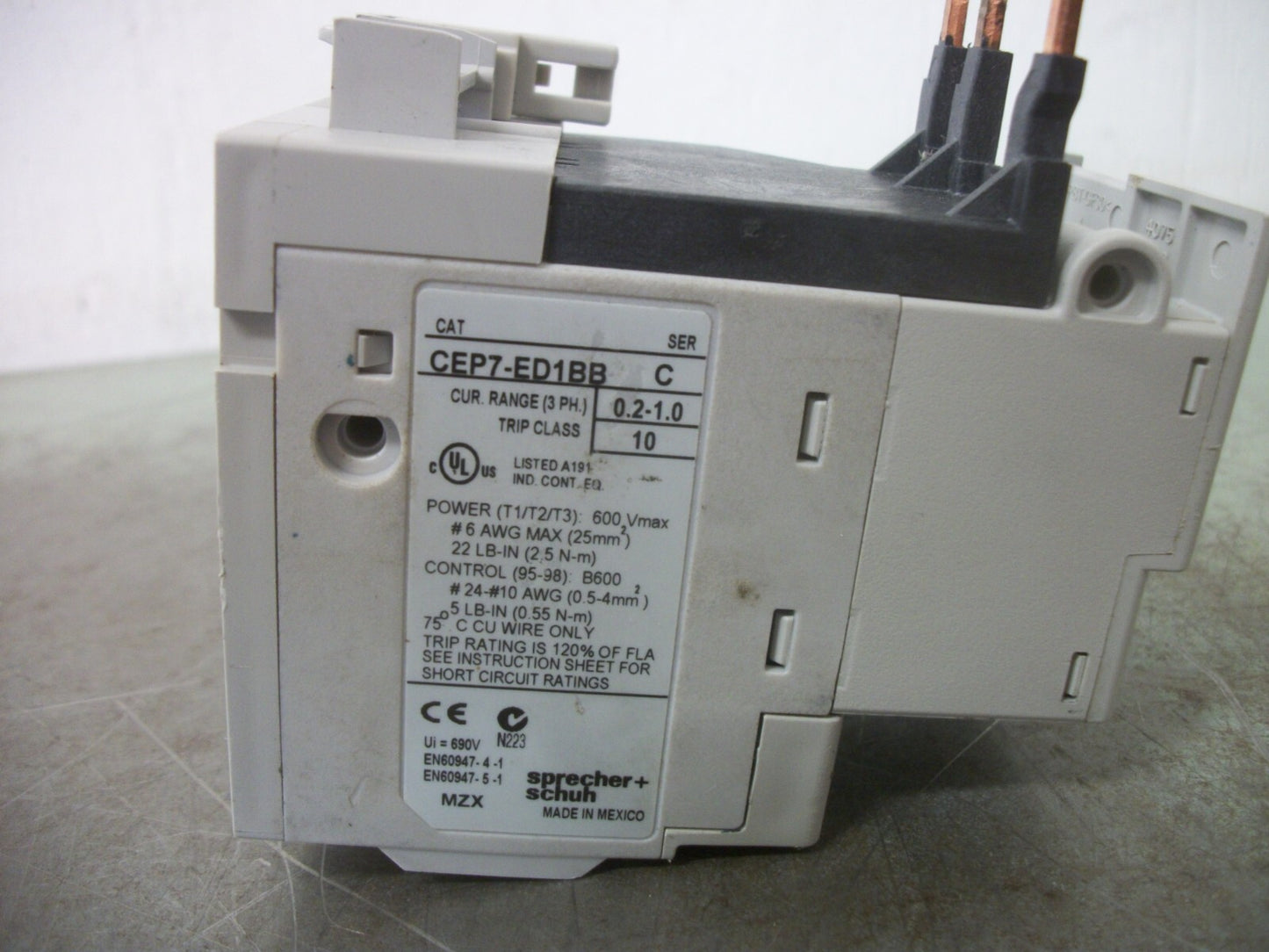 SPRECHER+SCHUH THERMAL OVERLOAD RELAY CEP7-ED1BB 0.2-1.0AMP