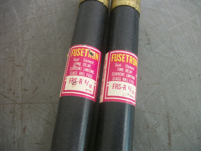BUSSMANN LOT OF 2 FUSETRON FUSES FRS-R-6/10 6/10AMP 600VOLT NOB