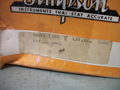 SIMPSON MODEL 1359 AC AMMETER PANEL METER 3300 0-5AMP 3300 NIB