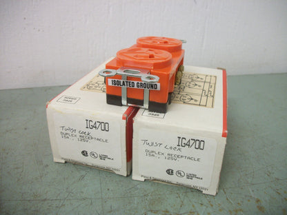 PASS & SEYMOUR LOT OF 2 DUPLEX RECEPTACLES IG4700 15AMP 125VOLT NIB