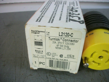 PASS & SEYMOUR TURNLOK CONNECTOR L2120-C 20AMP 120/208VOLT 3PH 4POLE 5W NIB