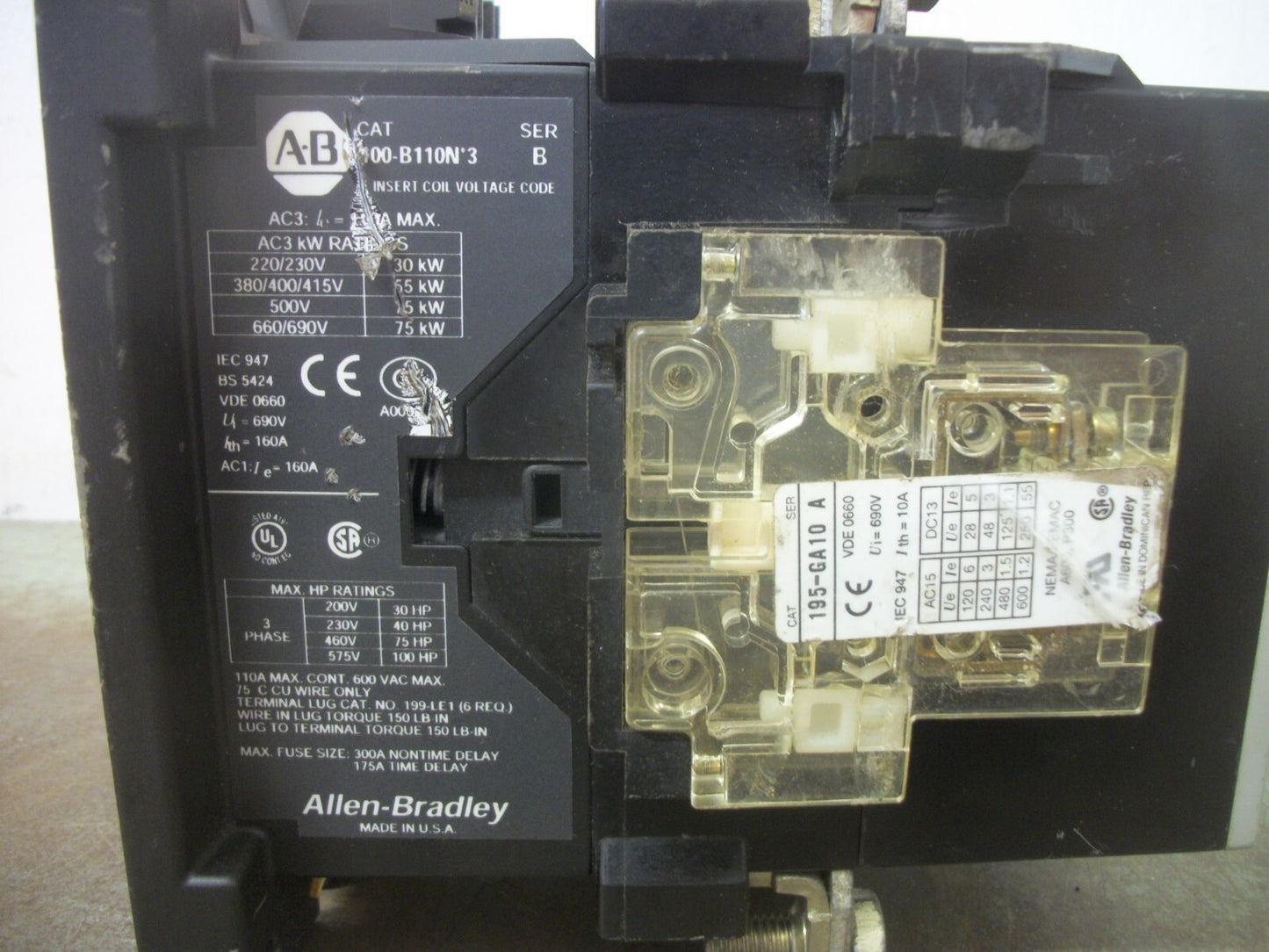 ALLEN-BRADLEY CONTACTOR 100-B110N*3 110AMP 120VCOIL 3PH 600V 100HP