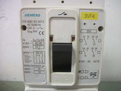 SIEMENS 3VF4 CIRCUIT BREAKER 3VF4231-1DF41-7KA0 125AMP 600VOLT 3POLE