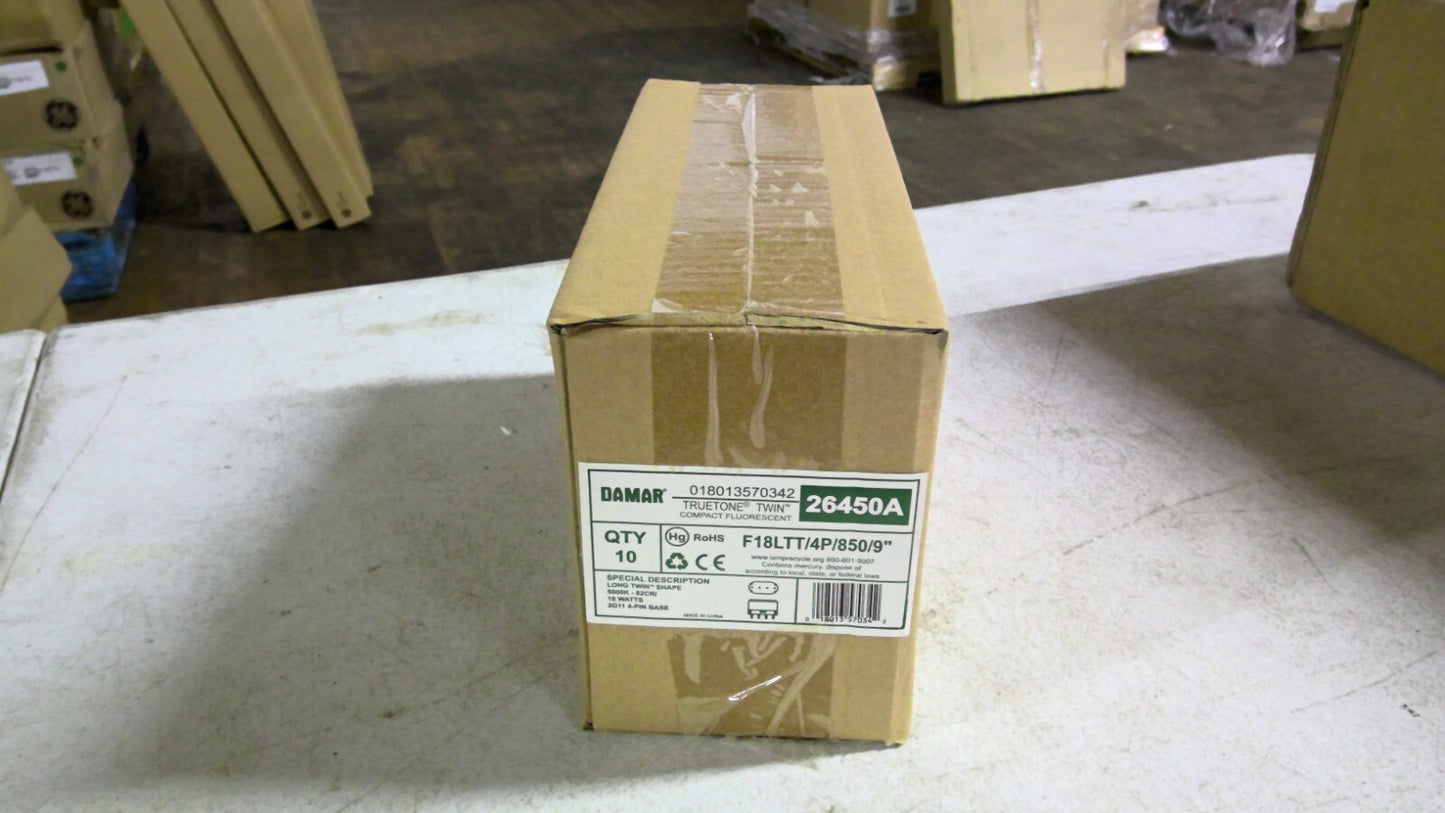 DAMAR 26450A BOX OF 10 TRUETONE TWIN COMPACT FLUORESCENT BULBS F18LTT/4P/850/9"