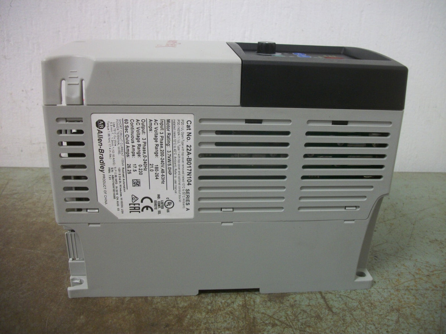 ALLEN-BRADLEY POWERFLEX 4 5HP AC DRIVE 22A-B017N104 230VOLT 3PH 17.5AMP