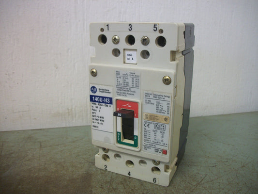 ALLEN-BRADLEY 140U-H3 CIRCUIT BREAKER 140U-H3C3-C60 60AMP 600VOLT 3POLE