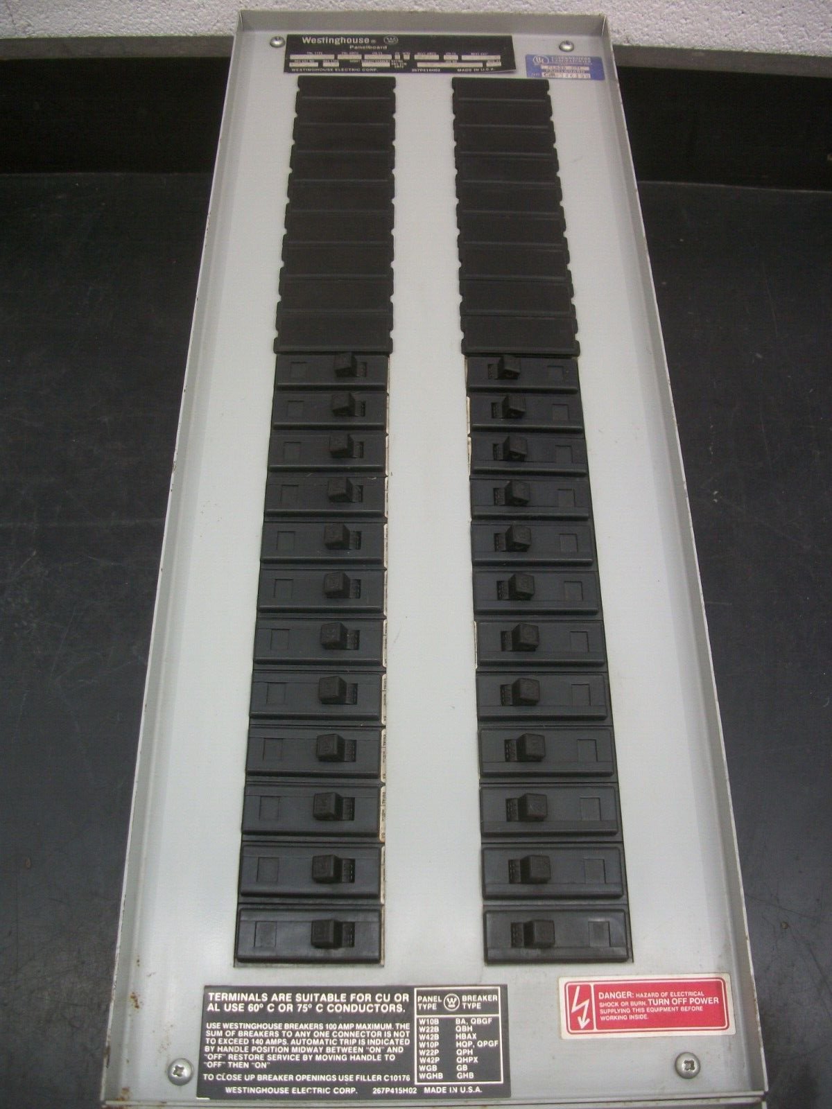 WESTINGHOUSE W10B PANELBOARD INTERIOR YS2042 225AMP 120/240VOLT 1PH NEW