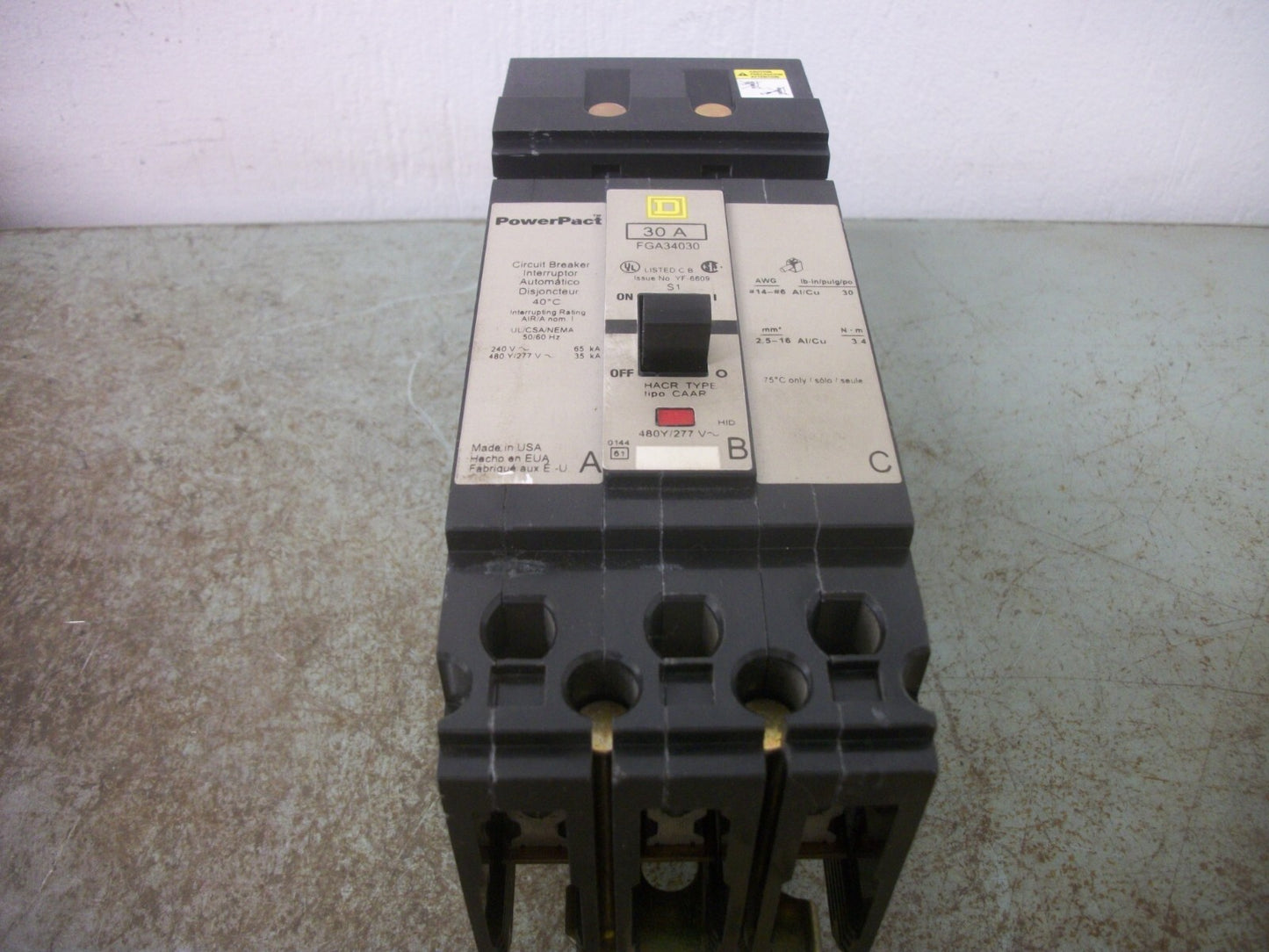 SQUARE D POWERPACT I-LINE FGA CIRCUIT BREAKER FGA34030 30AMP 480VOLT 3POLE