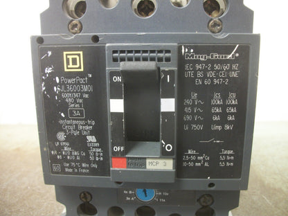 SQUARE D POWERPACT GJL CIRCUIT BREAKER GJL36003M01 3AMP 600VOLT 3POLE
