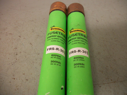 BUSSMANN LOT OF 2 ENERGY-EFFICIENT FUSETRON FUSES FRS-R-30 30AMP 600VOLT