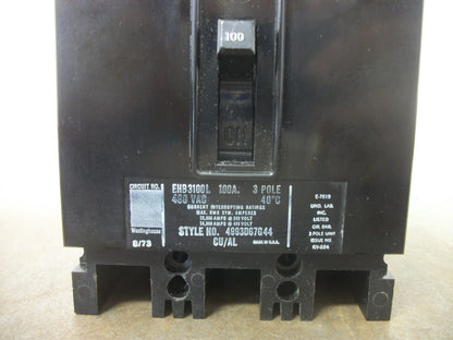 WESTINGHOUSE EHB CIRCUIT BREAKER EHB3100L 100AMP 480VOLT 3POLE