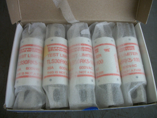 FERRAZ-SHAWMUT BOX OF 5 TEST LIMITER FUSES TLS30RK5-100 30AMP 600VOLT NIB