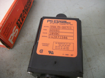 PS SYRACUSE TIME DELAY RELAY TNR/D-00711 60SEC 28VDC BLACK NIB