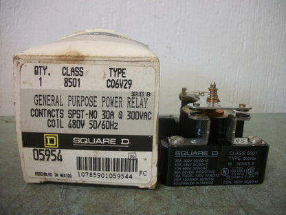 SQUARE D GENERAL PURPOSE POWER RELAY 8501CO6V29 480VCOIL 10AMP 600VOLT NIB