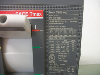ABB SACE TMAX CIRCUIT BREAKER XT5S400 400AMP 600VOLT 3POLE W/AUX
