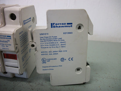 FERRAZ-SHAWMUT LOT OF 7 ULTRASAFE CLASS CC FUSEHOLDERS USCC1I 30AMP 600VOLT 1POL