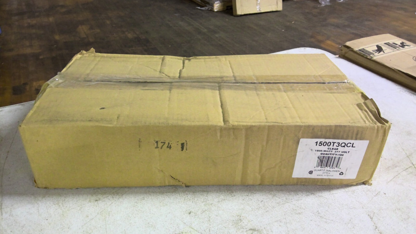 DAMAR BOX OF 100 CLEAR QUARTZ HALOGEN BULBS 1500T3QCL 1500W 277V NIB