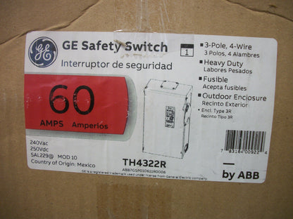 GE DISCONNECT TYPE 3R TH4322R 60AMP 240VOLT 3POLE FUSIBLE NIB
